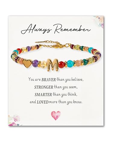 SENLLY Crystal Initial Bracelet, Meaningful Gift for Women Crafted with Natural Stone & 3D Initial Bead M, Adjustable for Mom Daughter Sister Wife Friend - image 1