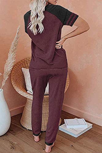 Image of PRETTYGARDEN Women's Two Piece Outfits Striped Short Sleeve Pullover and Long Pants Tracksuit Pajama Lounge Jogger Sets