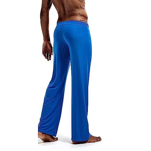 ZWRXW Pajama Pants for Men Ice Silk Low Rise Elastic Drawstring Yoga Lounge Long Trousers Fashion Sleepwear Bottoms3
