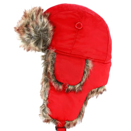 Image of Faux Fur Safety Reflective Aviator Trapper Hat Snow Ski Trooper Winter Cap