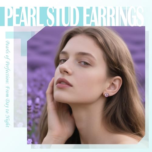 earrings studs for women pearl earrings Sterling Silver AAAAA+ Hypoallergenic White purple pink Freshwater Cultured Handpicked with Genuine Cultured pearl studs Birthday Wedding Jewelry Gift3