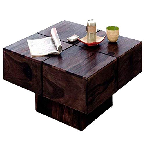 Image of Sheesham Wood Square Center Coffee Table for Home Living Room Wooden Furniture Cocktail Tables for Office Outdoor and Restaurant - Dark Walnut