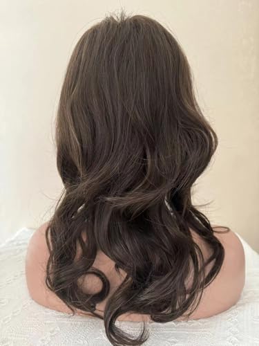 Image of Women Natural Daily Wigs Medium Long Wavy Dark Brown Layered Cut Synthetic Hair Capless Wig For Daily Use, Party, Halloween Wigs