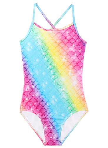 Image of Girls One Piece Swimsuits Summer UPF 50+ Quick Dry Beach Bathing Suit Cross Shoulder Strap Swimwear 2-10 Years