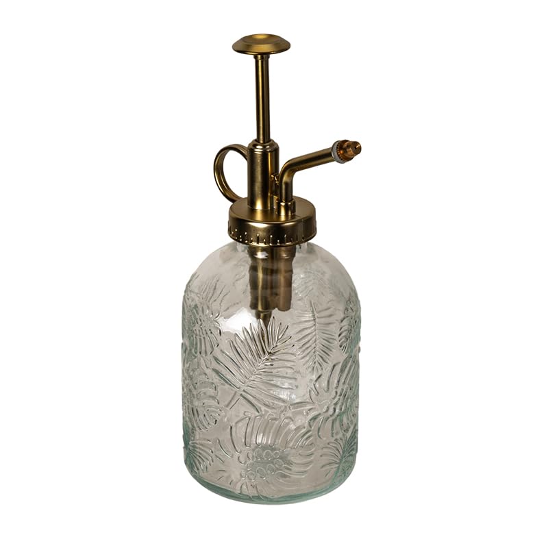 Pacific Giftware Pflanzen-Sprühflasche aus Glas mit Blattdruck im Vintage-Design, Kunststoff-Pflanzensprühflasche mit verstellbarer Kunststoffpumpe für Zimmerpflanzen und Sukkulenten,