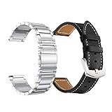 Yeejok Galaxy Watch 3 41mm Bands Leather+Metal for Men Women, Galaxy Watch Active 2 44mm Bands, 20mm Bands Replacement Compatible for Galaxy Watch Active 40mm, Gear Sport, S2 Classic-Silver+Black