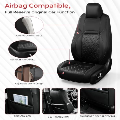 Image of Coverado Upgraded Full Set Leather Car Seat Covers, Custom Fit for Honda Accord 2018‑2022 EX, EX‑L, Touring, Sport, Hybrid, Waterproof Wear‑Resistant Auto Seat Protector Cushion, Black