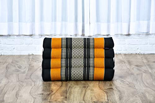Image of Leewadee Triangle Cushion - Comfortable Backrest for TV or Reading, Incline Pillow for Relaxing Made of Kapok, 20 x 13 x 13 inches, Black Orange