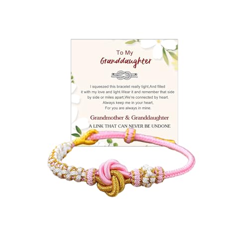 Image of Granddaughter Bracelet for Women, Cute Pink Peach Blossom Knot Bracelet from Grandma Trendy Handmade Braided Charms Bracelets Holiday Jewelry Gifts