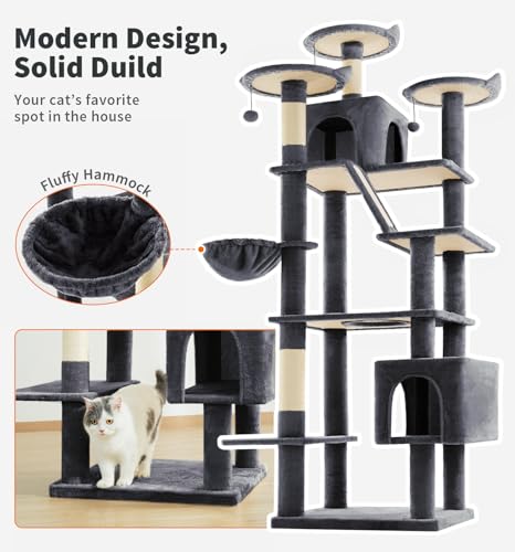 Árbol para Gatos Alto 80 pulg con Rascador y Hamaca miniatura 7