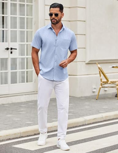Image of COOFANDY Mens Short Sleeve Casual Button Down Shirts Summer Untucked Dress Shirts with Pocket