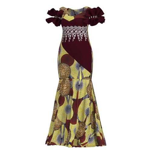 Image of iooiooi Womens Elegant Ankara Maxi Mermaid Dress Lace Decorated African Gowns
