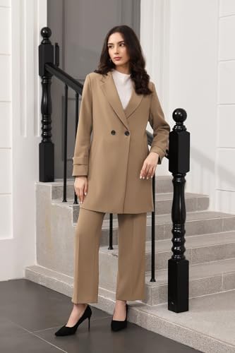 Lamgool Women's Suit 2 Piece Long Blazer Set Ladies Jacket Pantsuit Casual Outfits for Fall3