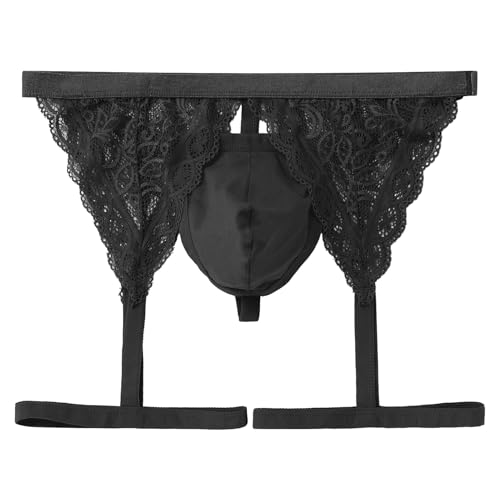 ABAFIP Men's Lace Garter Panties Underwear Low Waist Jockstrap Crossdressing Lingerie Underpants