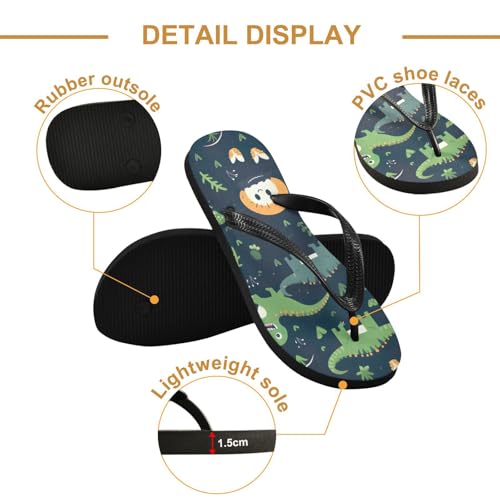 Womens Flip Flops Cute Dinosaur GreenNon-Slip Casual Beach Slippers Rubber Sandals214B26522