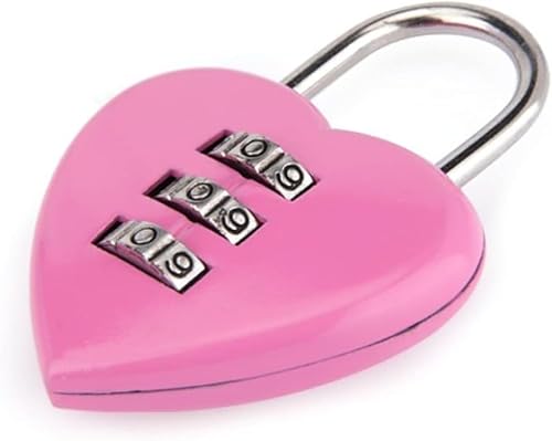 Pink Love Heart Shape Combination Padlock for Girls Women, Mini 3-Digit Password Resettable Code Locker for School Pink 1Pc/Set Padlocks and Hasps\