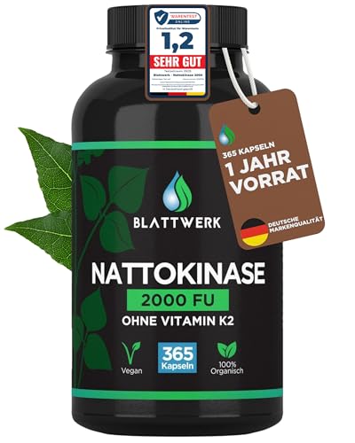 Nattokinase 2000 FU - JAHRESVORRAT - 365 Nattokinase Kapseln je 100mg (20.000 FU/g) - Deutsche Qualitätsmarke - Nattokinase hochdosiert - Natto aus Soja - 100% Vegan - Laborgeprüft - BLATTWERK