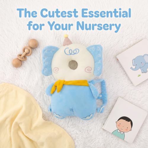 Image of Baby Head Protector Backpack - Soft & Lightweight Fall Cushion Backpack for Toddlers Walking and Crawling(Blue Elephant)