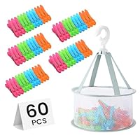60 Stück Wäscheklammern mit klammerkorb zum aufhängen Korb Box,Windfeste Wäscheklammern Ohne Abdruck,Atmungsaktives Mesh klammerkorb für wäscheklammer sockenklammern für Wäscheleinen,Kleidung,Camping