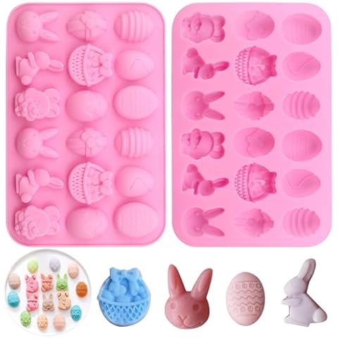 2 Pack Easter Egg Silicone Mold for Chocolate Egg Rabbit Bunny Shaped Mould for Chocolate Candy Cake Fondant Jelly Pudding Manual Soap Hot Chocolate Making of Easter Party Decoration Cover