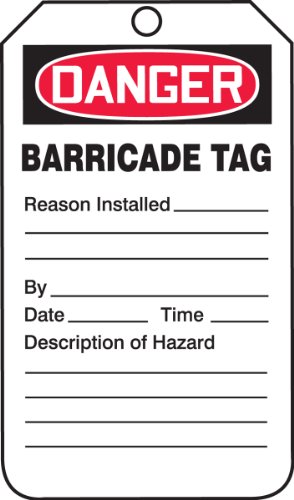 AccuformNMC Barricade Status Tags, 25 Pack OSHA Style Danger Tags, 5.75” x 3.25”, Durable Waterproof 15-mil Thick Rigid Plastic with Grommet, Made in USA, TAB104PTP