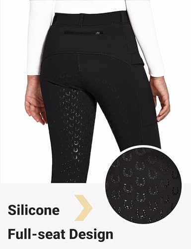 FitsT4 Sports WinterReithose Kinder Winter Reitleggings Mädchen Silikon Vollbesatz Thermo Reithose mit Handytasche und Taschen,Schwarz,XS