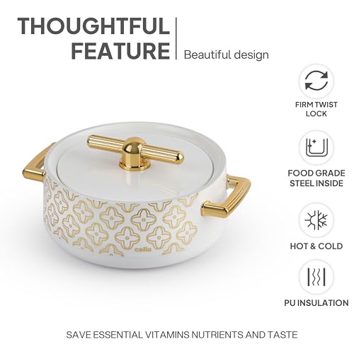 Image of CELLO Jewel NX Insulated Serving Casserole Hot Pot Case for Daily Use 1500 ml, White | Double Wall Insulated Hot & Warm Airtight Roti Chapati Rice Biryani Hot Pot Casserole Box for Kitchen & Gifting