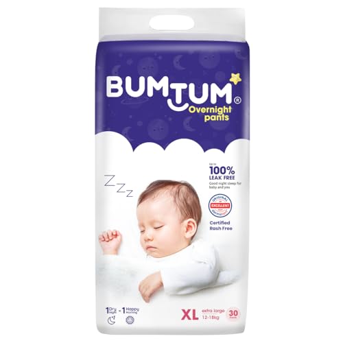 Image of Bumtum Baby Overnight Diaper Pants - Size XL (12-18 kg), 30 Count | All night Absorption with Pillow Soft Comfort | No Leak | 100% Rashfree | With soothing Chamomile Microbial Layer | Pack of 1