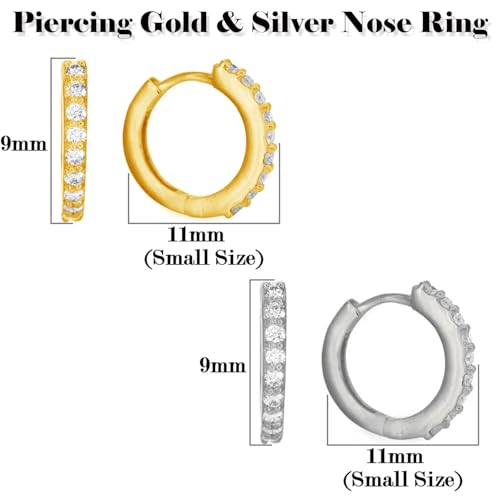 Image of VAMA FASHIONS Silver Gold Rosegold Crystal Stone Piercing Ring Nose Pin Pierced Hole Type Nosepin for Women & Girls