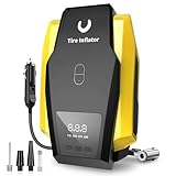 Tire Inflator Portable Air Compressor - Air Pump for Car Tires - 12V DC Tire Pump with Auto Shutoff Function & LED Light for Cars, Bicycles, Motorcycles, Yellow, Large
