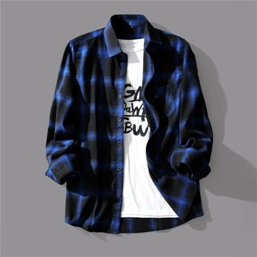 Camisa de manga larga a cuadros para hombre, estilo casual, aspecto retro, adecuada para ocio, trabajo y reuniones sociales (XL 6005 azul)
