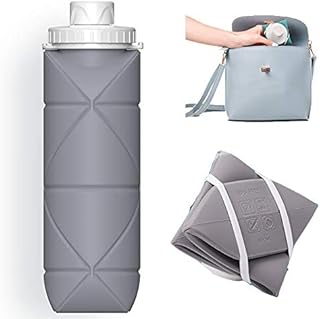 SPECIAL MADE Collapsible Water Bottles Leakproof Valve Reusable BPA Free Silicone Foldable Water Bottle for Sport Gym Camping Hiking Travel Sports Lightweight Durable 20oz 600ml Grey