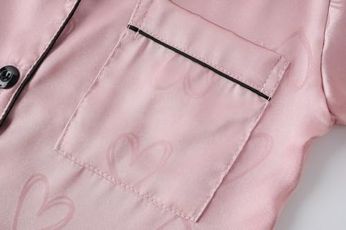 Image of Vozanet Women's Short Sleeve Satin Pajama Sets Silky Ladies Button Down Loungewear Plus Size Nighty Shorts Sets XL to 5XL