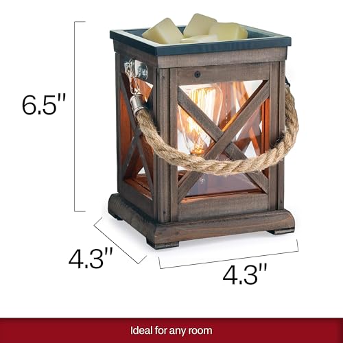 Candle Warmers Etc. Illumination Fragrance Warmer (Walnut/Rope) – Bulb Warmer for Warming Scented Candle Wax Melts and Tarts – Freshen Rooms with Flame-Free Fragrance