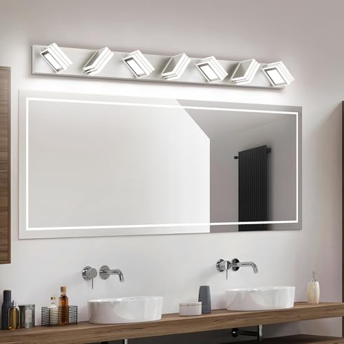 Image of SOLFART LED Modern Vanity Lights Fixtures - 7 Lights Acrylic Brushed Nickel Modern Bathroom Wall Light Over Mirror 46inch