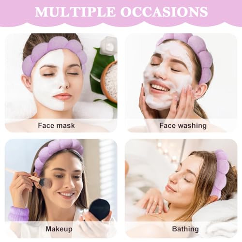 Image of MAYCREATE Headband Hair Bands for Women Facial Hair Band for Women, Hair Band for Face Washing Makeup Spa Head Band Sunflower Edge Sponge Hairband - Purple
