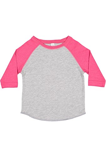 RABBIT SKINS Toddler Fine Jersey Raglan 3/4 Sleeve Baseball Tee, Vintage Heather/Vintage Hot Pink, 5/6