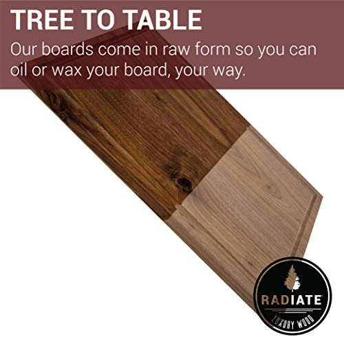 Radiate Luxury Wood- Rustic Black Walnut Wood Cutting Board - USA MADE- Hardwood Chopping, Cutting and Carving Countertop Block (10x16x.75 Inch W/Handle)