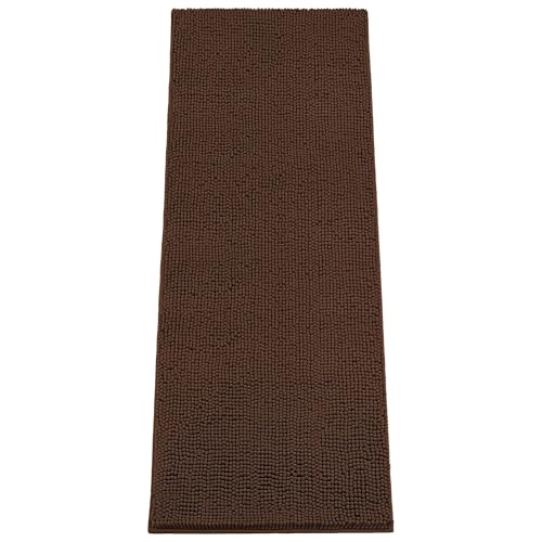 Image of Absorbent Dog Door Mat for Muddy Paws, 60 inch x 24 inch Chenille Indoor Mats for Entryway, Trap Dirt Front Door Mat Indoor Entrance Washable Non Slip Soft Brown