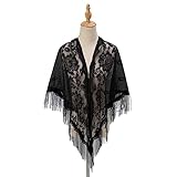 Bodhi2000 Damen-Schal, offene Nähte, Ball-Schal, Blumenstickerei, Damen-Kleidungsstück, Schwarz, 180 cm
