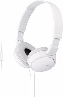 Sony MDR-ZX110AP Wired Overhead Headphones with Microphone, Neodymium Dynamic Drivers, Swivel Fold Design - White