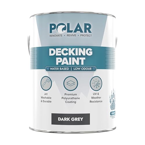 Polar Decking Paint Dark Grey 5 Litres - Water-Based UV Resistant Water Repellant Quick Drying - Exterior Use Ideal for Exterior Decks and Wooden Surfaces