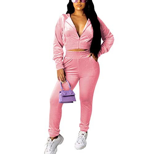 ksotutm Sweatsuits Set Womens 2 Piece Sweatshirt & Sweatpants Velour Full Zip Hoodie Tracksuits Sportswear with Pocket