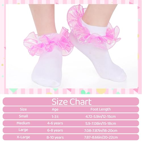 Girls White Ruffle Lace Frilly Socks, Double Lace Turn Cuff Socks for Toddler Little Girls Dress and Daily 3 pairs2