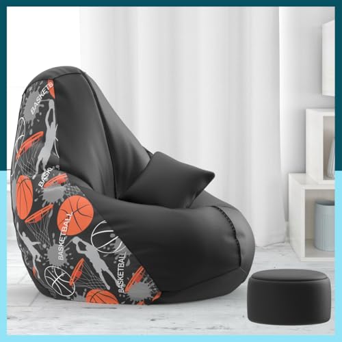 Biggie Bean 4XL Bean Bag Chair Cover - Bean Bag Sofa with Footrest Basketball Black Bean Bags for Living Room, Bedroom - Free Cushion & Footrest - Texturetemple Combo-image-42