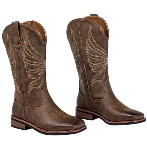 SheSole Cowgirl Boots Wide Calf with Roomy Square Toe - Easy On/Off with Side Zipper & Elastic, Comfortable Western Cowboy Boots Women for Curvy Legs4