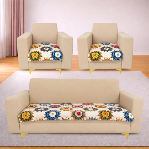 Image of Homerz Premium Printed Quilted Velvet Sofa Slip Cover Protector with Tassels, Sofa Mat, Exact Size, Antislip Cover (Morocco, 5 (3+1+1) Seater, Half)