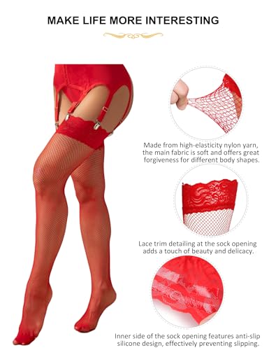 Image of ohyeah Plus Size High Waist Garter Belt Set Lace Mesh Suspender Belt with 6 Vintage Metal Clip for Stockings