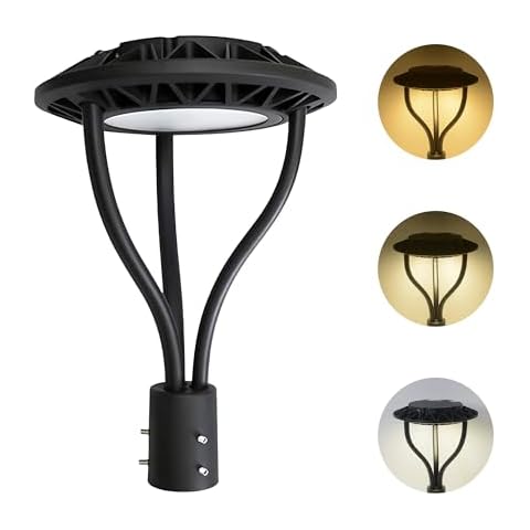LED Post Top Pole Light with Dusk to Dawn Photocell, 20W/30W/40W/60W Wattage Selectable, 3000K/4000K/5000K CCT Tunable, LED Garden Area Lights for Pathway IP65 Waterproof Cover