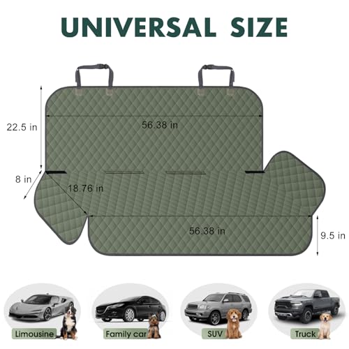 Image of Waterproof Dog Backseat Cover for Cars, Non-Slip Pet Seat Protector, Green | Backseat Cover Protects Seats From Dirt & Scratches. Universal Fit for Cars, Trucks & Suvs. Durable & Easy To Install.